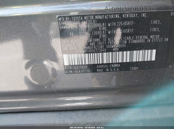 4T3RWRFV0SU173948 2025 TOYOTA RAV4 HYBRID Gray Շարժիչի բաժամունքի տեսք
