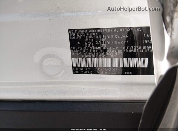 4T3RWRFV4RU122995 2024 TOYOTA RAV4 HYBRID Белый Вид подкапотного пространства