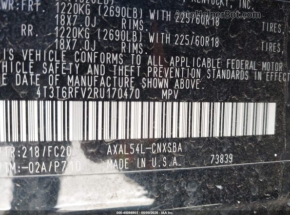 4T3T6RFV2RU170470 2024 TOYOTA RAV4 HYBRID Black Вид підкапотного простору