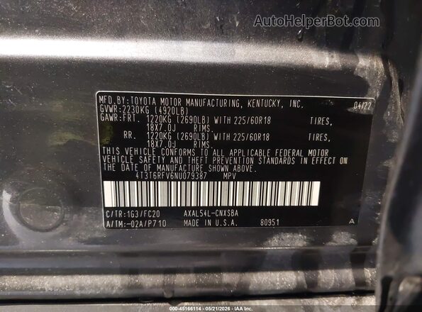 4T3T6RFV6NU079387 2022 TOYOTA RAV4 HYBRID Серый Вид подкапотного пространства