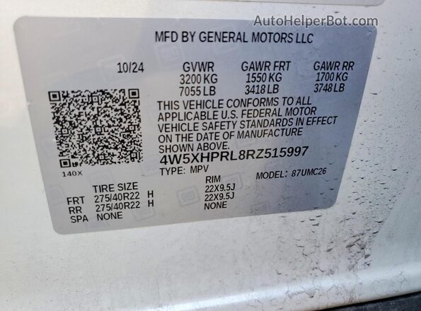 4W5XHPRL8RZ515997 2024 ACURA ZDX White VIN კოდის სტიკერის ხედი