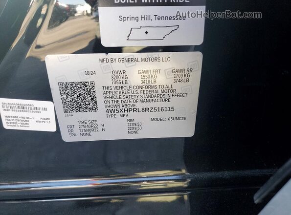 4W5XHPRL8RZ516115 2024 ACURA ZDX Black VIN კოდის სტიკერის ხედი