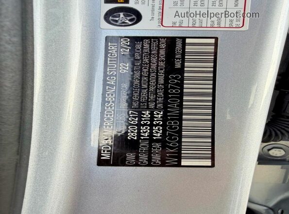 W1K6G7GB1MA018793 2021 MERCEDES-BENZ S Серебряный Вид задней части салона