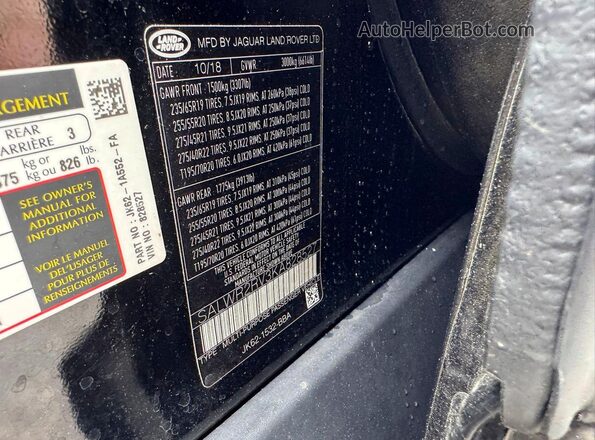 SALWR2RV3KA828527 2019 LAND ROVER RANGE Black Հետևի նստատեղերի տեսք