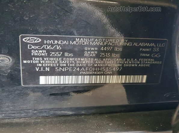 5NPE24AF0HH535497 2017 HYUNDAI SONATA Black 