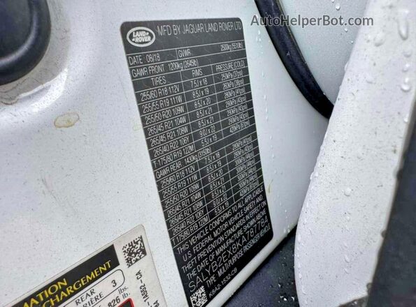SALYB2EX8KA787784 2019 LAND ROVER RANGE Белый Вид задних сидений