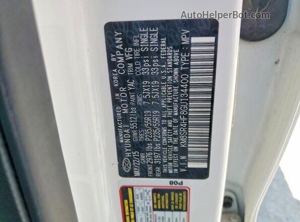 KM8SR4HF8GU134400 2016 HYUNDAI SANTA FE White 
