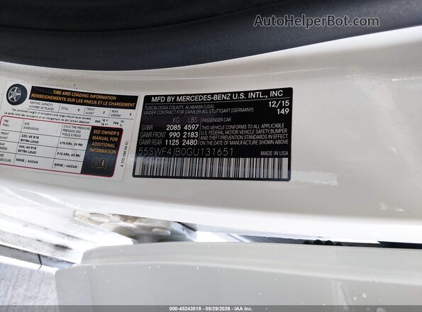 55SWF4JB0GU131651 2016 MERCEDES-BENZ C-CLASS White Widok komory silnika