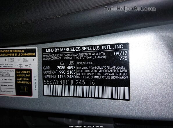 55SWF4JB1JU245116 2018 MERCEDES-BENZ C-CLASS Silver ძრავის განყოფილების ხედი