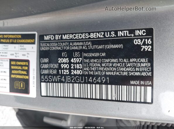55SWF4JB2GU146491 2016 MERCEDES-BENZ C-CLASS Silver Vista del compartimento del motor
