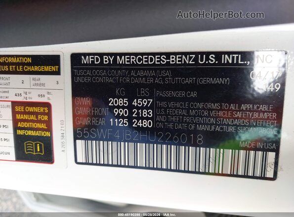 55SWF4JB2HU226018 2017 MERCEDES-BENZ C-CLASS White 