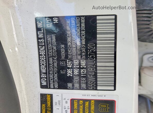 55SWF4JB2JU257520 2018 MERCEDES-BENZ C White 