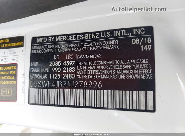 55SWF4JB2JU278996 2018 MERCEDES-BENZ C-CLASS White Vista del compartimento del motor