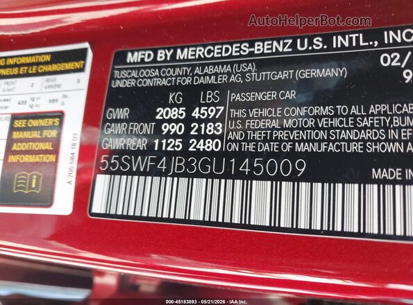 55SWF4JB3GU145009 2016 MERCEDES-BENZ C-CLASS Red Engine compartment view