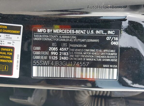 55SWF4JB3GU174557 2016 MERCEDES-BENZ C Black Вид наклейки з VIN-кодом