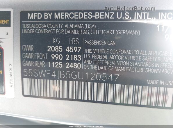 55SWF4JB5GU120547 2016 MERCEDES-BENZ C-CLASS Light Blue Widok komory silnika