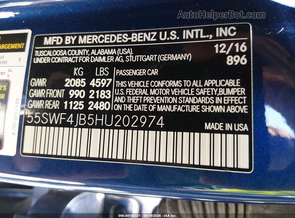 55SWF4JB5HU202974 2017 MERCEDES-BENZ C-CLASS Blue ძრავის განყოფილების ხედი