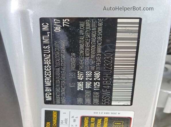 55SWF4JB5HU232301 2017 MERCEDES-BENZ C Silver 