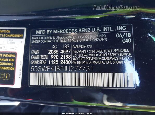 55SWF4JB5JU277731 2018 MERCEDES-BENZ C-CLASS Black Engine compartment view