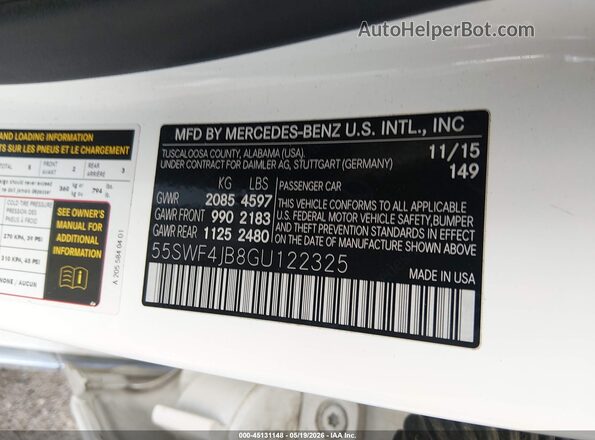 55SWF4JB8GU122325 2016 MERCEDES-BENZ C-CLASS White Engine compartment view
