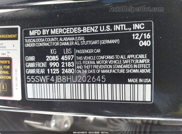 55SWF4JB8HU202645 2017 MERCEDES-BENZ C-CLASS Черный Вид подкапотного пространства