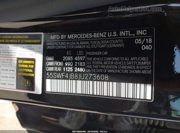 55SWF4JB8JU273608 2018 MERCEDES-BENZ C-CLASS Black Engine compartment view