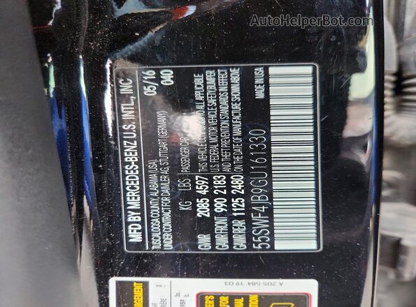 55SWF4JB9GU161330 2016 MERCEDES-BENZ C Black Вид наклейки з VIN-кодом