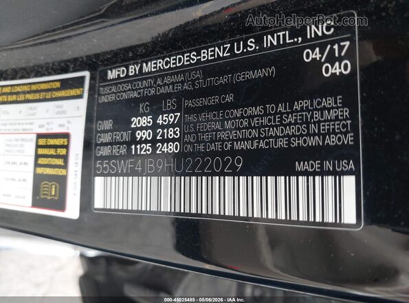 55SWF4JB9HU222029 2017 MERCEDES-BENZ C-CLASS Black Engine compartment view