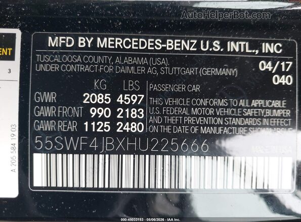 55SWF4JBXHU225666 2017 MERCEDES-BENZ C-CLASS Black Widok komory silnika