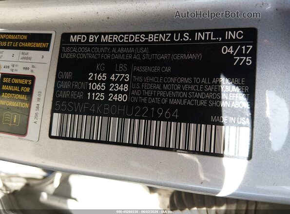 55SWF4KB0HU221964 2017 MERCEDES-BENZ C-CLASS Silver Widok komory silnika