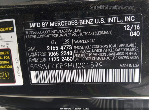 55SWF4KB2HU201599 2017 MERCEDES-BENZ C-CLASS Black Engine compartment view