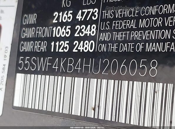 55SWF4KB4HU206058 2017 MERCEDES-BENZ C-CLASS Gray Вид підкапотного простору