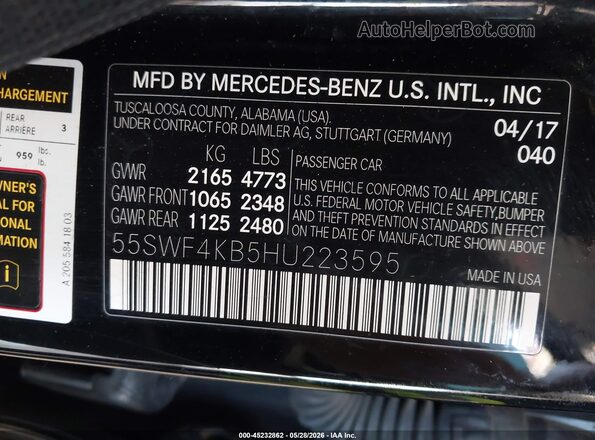55SWF4KB5HU223595 2017 MERCEDES-BENZ C-CLASS Black Вид підкапотного простору