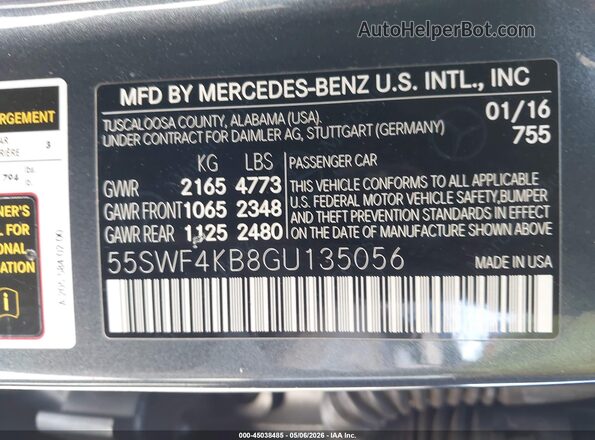 55SWF4KB8GU135056 2016 MERCEDES-BENZ C-CLASS Gray Շարժիչի բաժամունքի տեսք