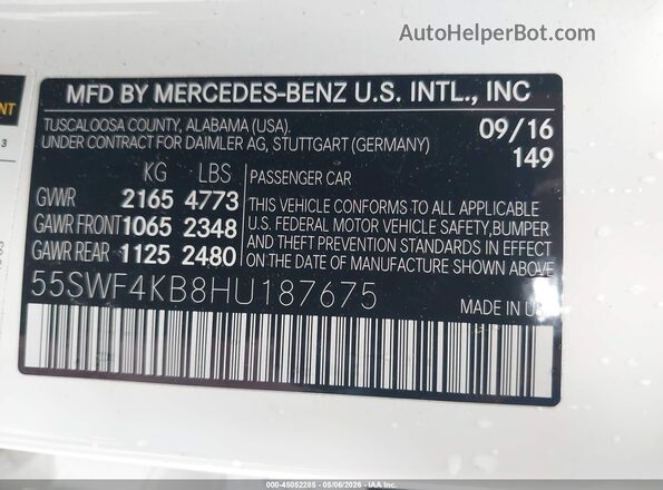 55SWF4KB8HU187675 2017 MERCEDES-BENZ C-CLASS White 