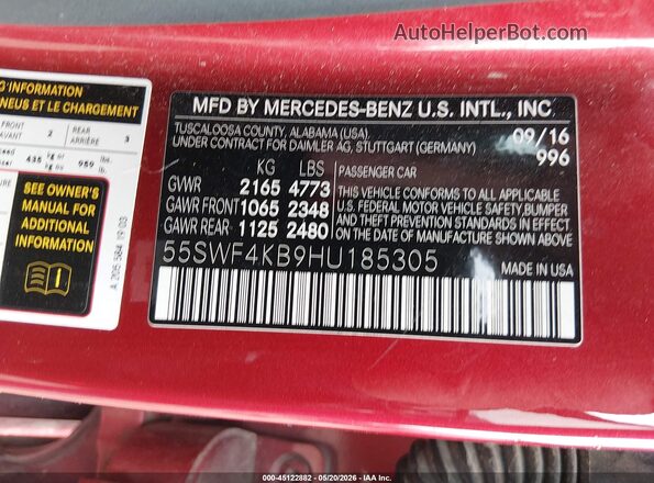 55SWF4KB9HU185305 2017 MERCEDES-BENZ C-CLASS Red ძრავის განყოფილების ხედი