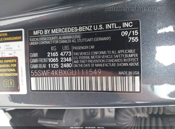 55SWF4KBXGU111549 2016 MERCEDES-BENZ C-CLASS Серый 