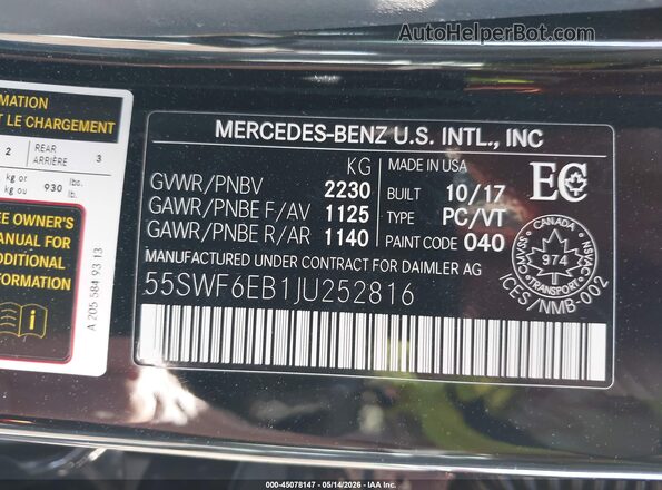 55SWF6EB1JU252816 2018 MERCEDES-BENZ AMG C 43 Black Widok komory silnika