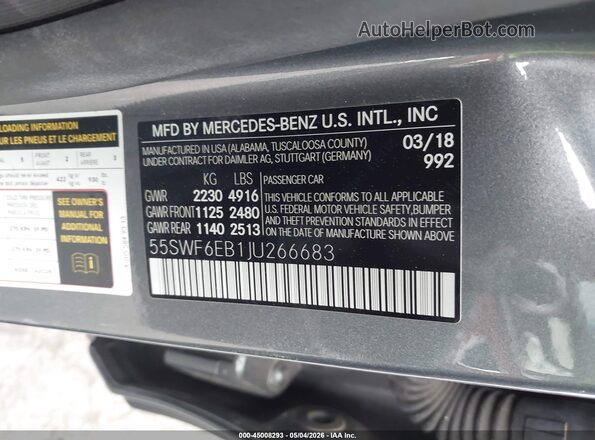 55SWF6EB1JU266683 2018 MERCEDES-BENZ AMG C 43 Серый Вид подкапотного пространства