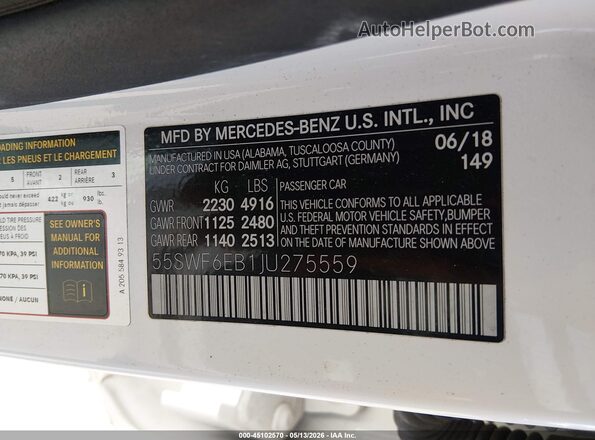 55SWF6EB1JU275559 2018 MERCEDES-BENZ AMG C 43 White 