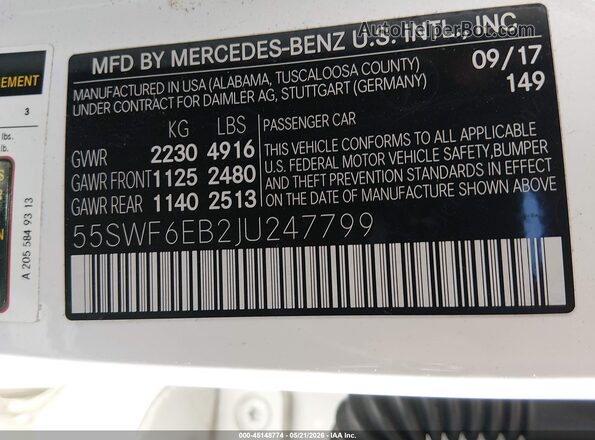 55SWF6EB2JU247799 2018 MERCEDES-BENZ AMG C 43 White Widok komory silnika
