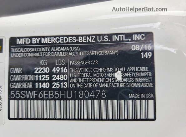 55SWF6EB5HU180478 2017 MERCEDES-BENZ C White 