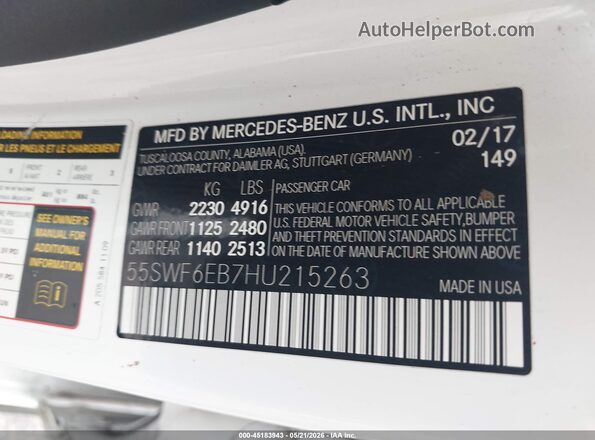 55SWF6EB7HU215263 2017 MERCEDES-BENZ AMG C 43 White Вид підкапотного простору