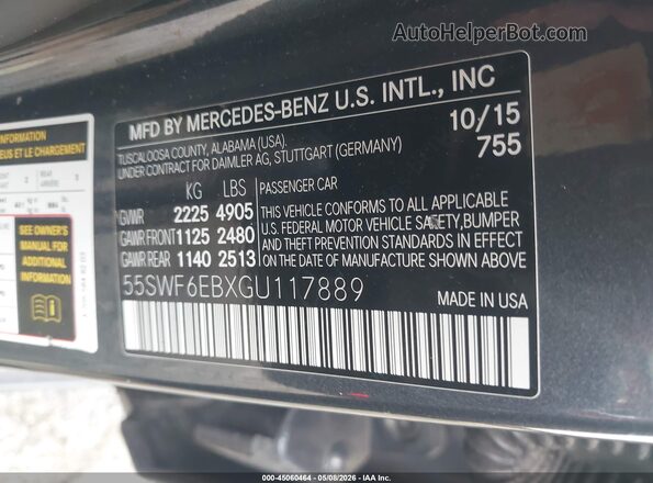 55SWF6EBXGU117889 2016 MERCEDES-BENZ C-CLASS Gray Շարժիչի բաժամունքի տեսք