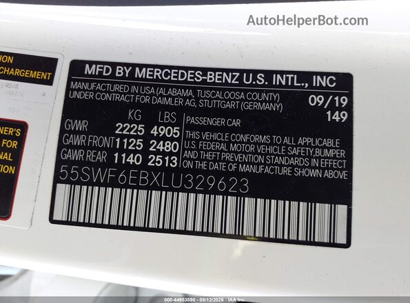 55SWF6EBXLU329623 2020 MERCEDES-BENZ AMG C 43 White Вид підкапотного простору