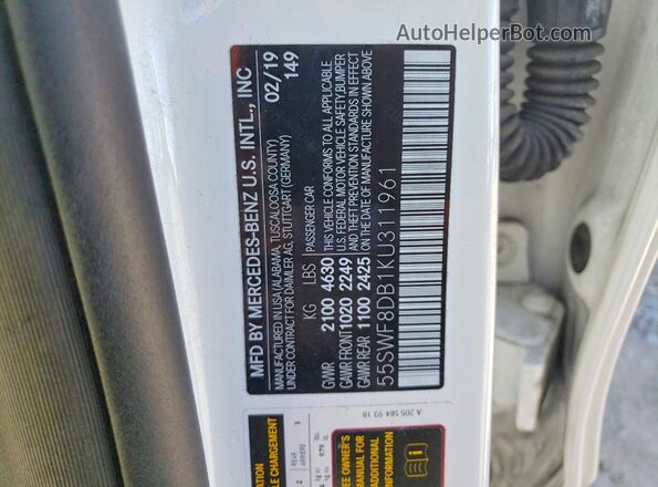 55SWF8DB1KU311961 2019 MERCEDES-BENZ C Белый 