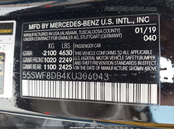 55SWF8DB4KU306043 2019 MERCEDES-BENZ C-CLASS Black 