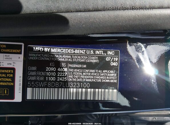 55SWF8DB7LU323100 2020 MERCEDES-BENZ C-CLASS Черный Вид подкапотного пространства
