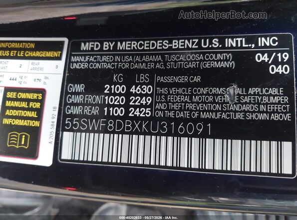 55SWF8DBXKU316091 2019 MERCEDES-BENZ C-CLASS Black Շարժիչի բաժամունքի տեսք