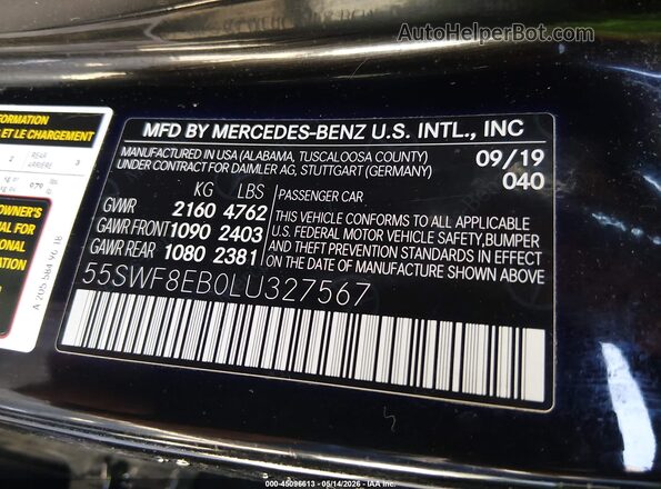 55SWF8EB0LU327567 2020 MERCEDES-BENZ C-CLASS Black Շարժիչի բաժամունքի տեսք
